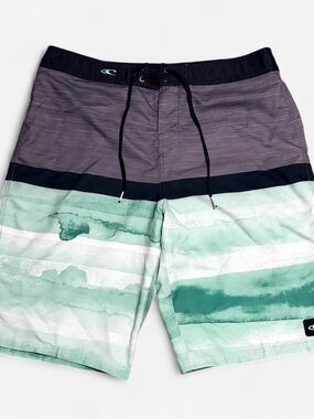 O’Neill Men’s 32 Unlined Board Shorts Teal Black Gray Swim Trunks